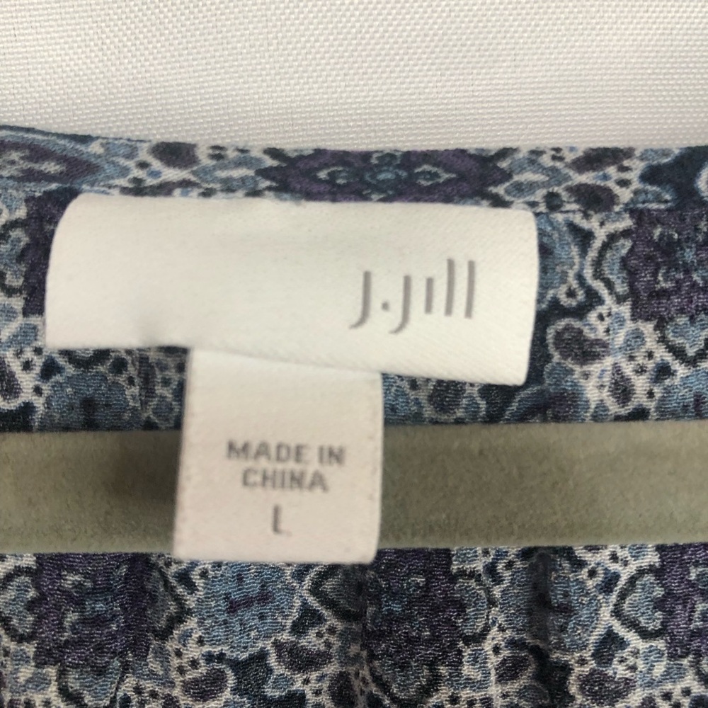 J. Jill Peasant Blouse Top Raglan Blue Geometric Pattern - Picture 7 of 10